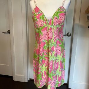 Lilly Pulitzer “Taboo” Pink and Lime Palm-Print Sundress